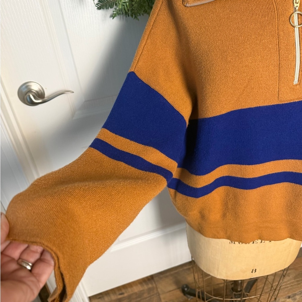 Mango half zip sweater in brown with blue contrast stripes, oversized XS - Picture 5 of 8